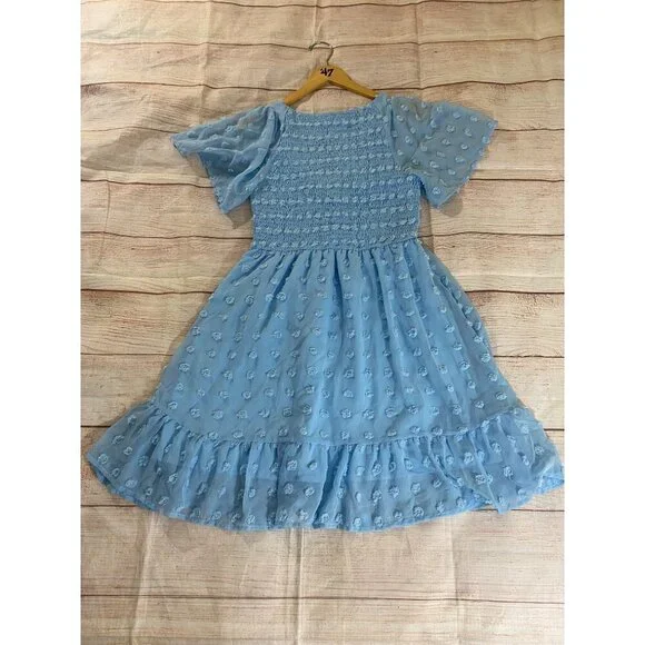 NWT Tecrew Women's Blue Chiffon Short Sleeve Dress - Medium - Picture 11 of 13